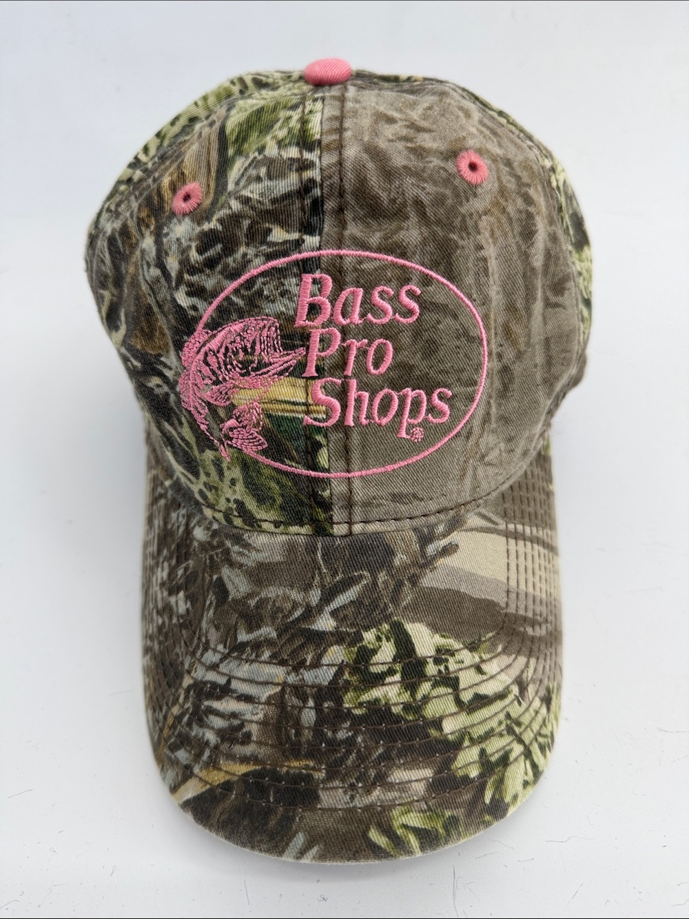 Bass Pro Shop camouflage camo print pink embroidered girlie baseball hat